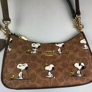 Coach X Peanuts Teri Shoulder Bag In Signature Canvas With Snoopy Print